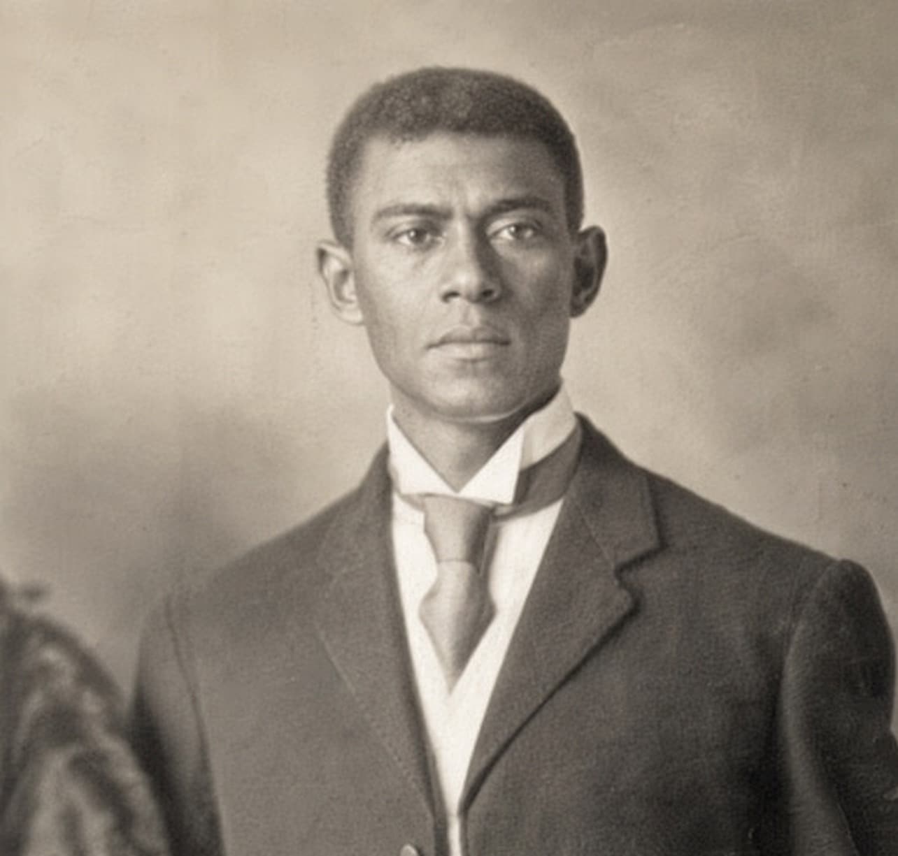 Sepia studio portrait of Dr. Charles V. Dudley, a young man in a three-piece suit and light-colored tie, gazing directly at the camera